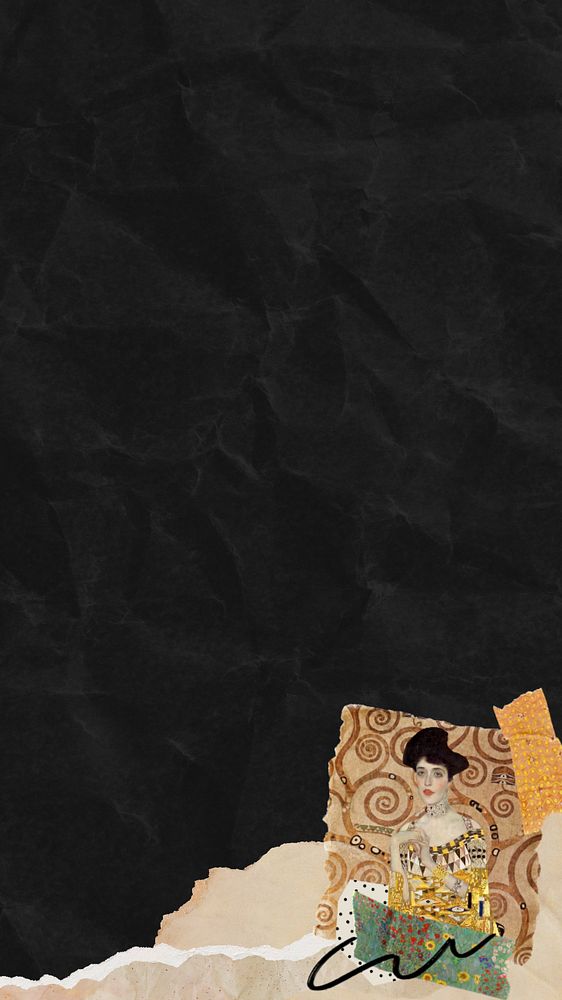 Gustav Klimt's wrinkled mobile wallpaper, editable famous painting border design, remixed by rawpixel