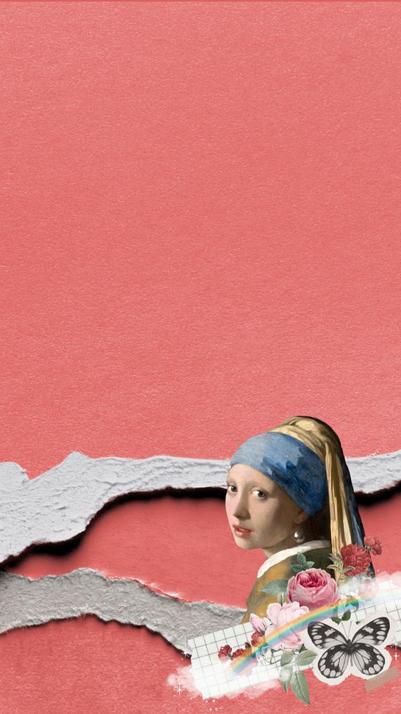 Vermeer girl iPhone wallpaper, editable design. Famous artwork remixed by rawpixel.