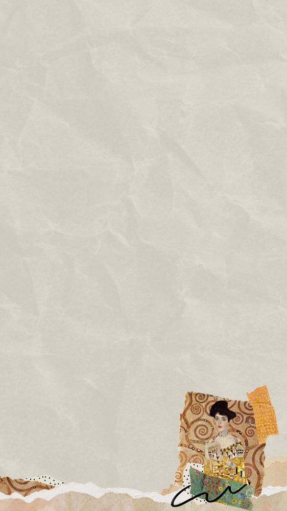 Wrinkled brown paper phone wallpaper, editable Gustav Klimt's famous painting border design, remixed by rawpixel