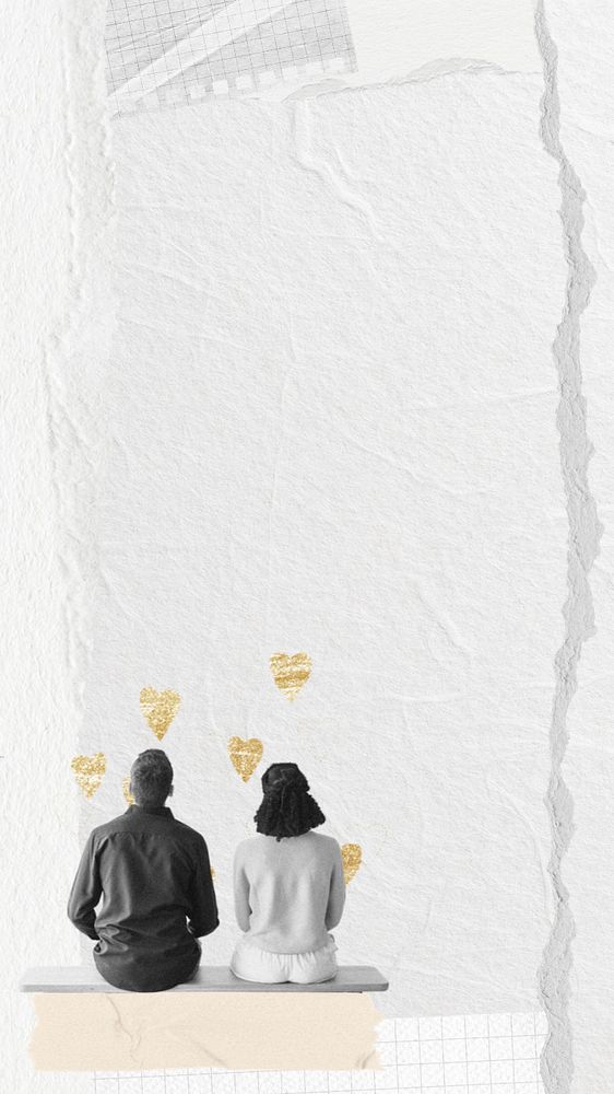 Couple aesthetic iPhone wallpaper, ripped paper texture background, editable design