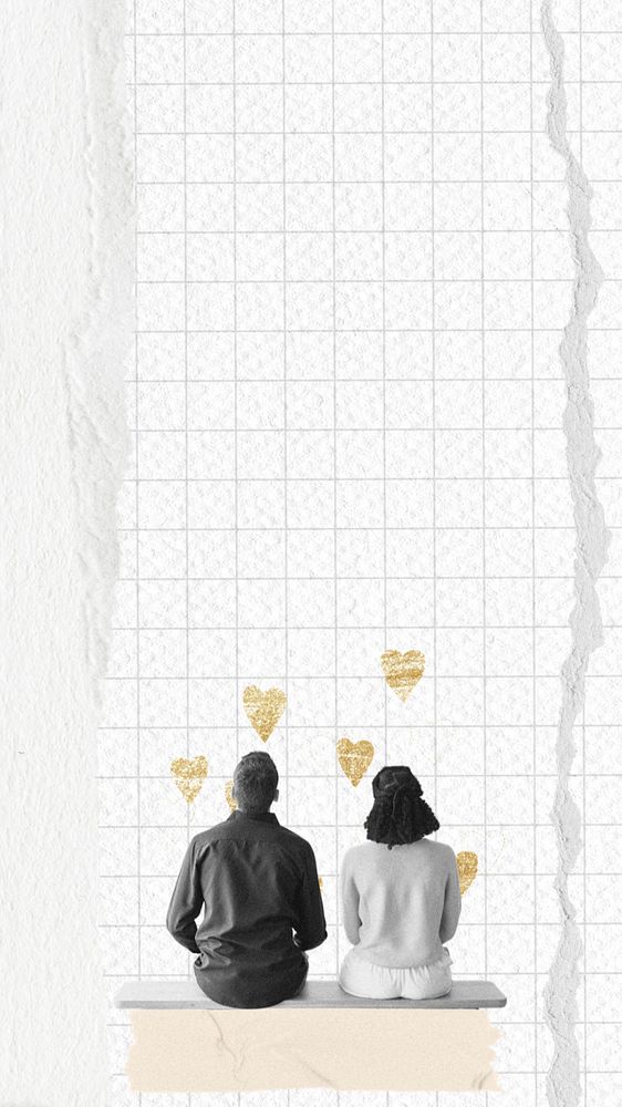 Couple aesthetic iPhone wallpaper, ripped paper texture background, editable design