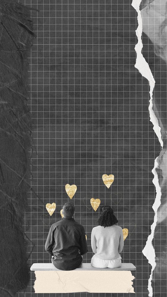 Couple aesthetic iPhone wallpaper, ripped paper texture background, editable design