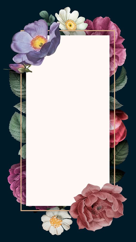 Watercolor flower frame mobile wallpaper, editable vintage botanical illustration