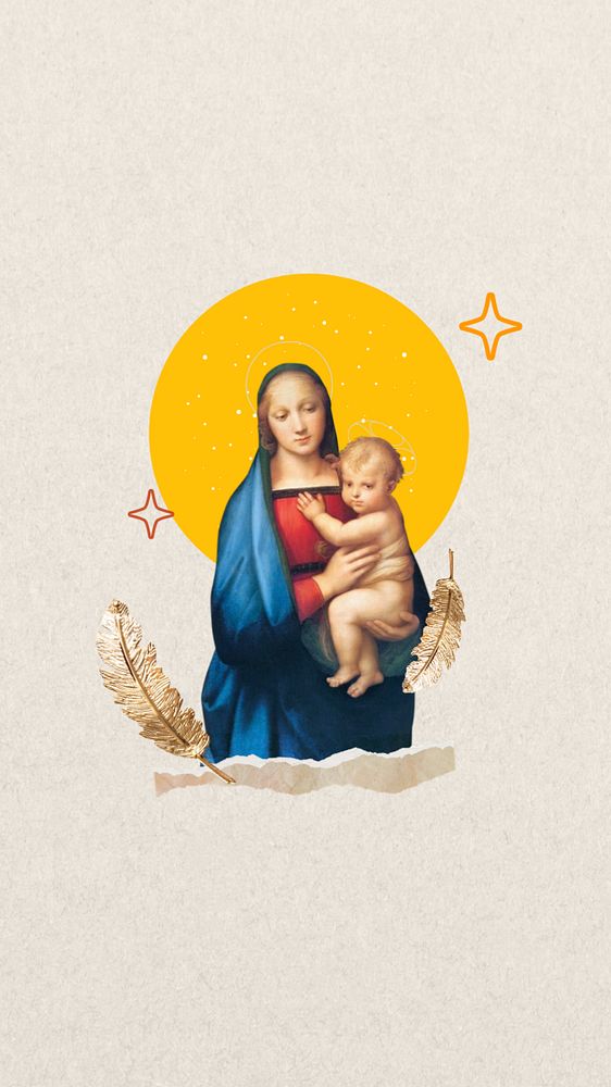 Raphael's famous painting phone wallpaper, editable Madonna del Granduca artwork, remixed by rawpixel