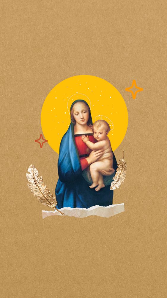 Raphael's famous painting mobile wallpaper, editable Madonna del Granduca artwork, remixed by rawpixel