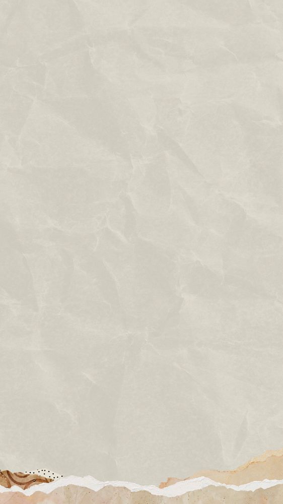 Wrinkled beige paper phone wallpaper, editable brown ripped border design