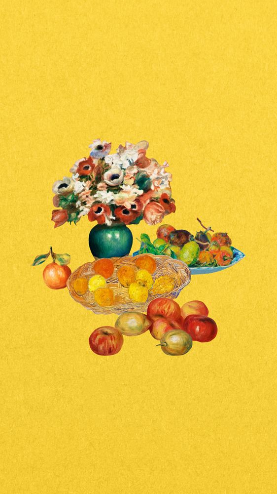 Van Gogh's fruits mobile wallpaper, editable famous painting collage design, remixed by rawpixel