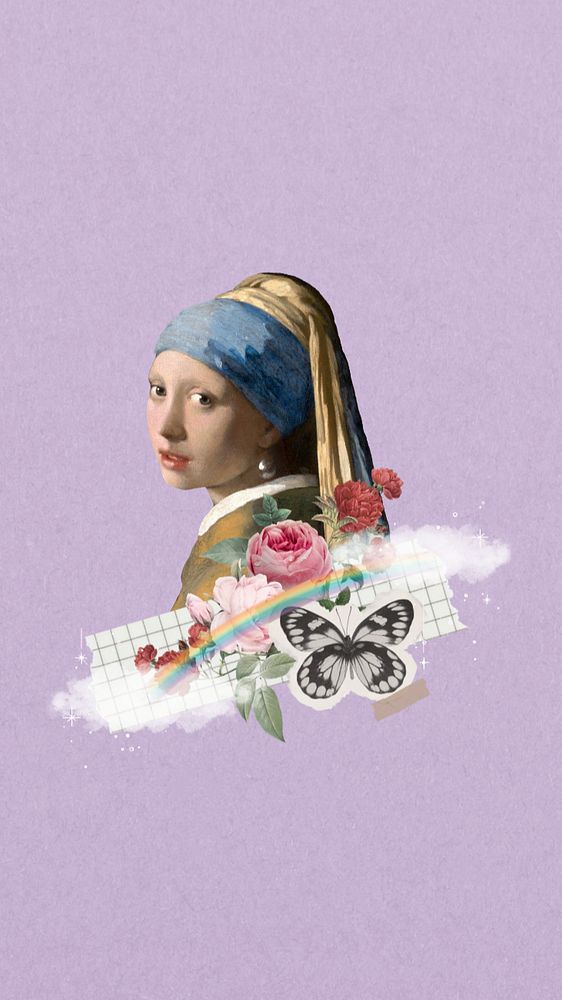 Vermeer girl iPhone wallpaper, editable design. Famous artwork remixed by rawpixel.