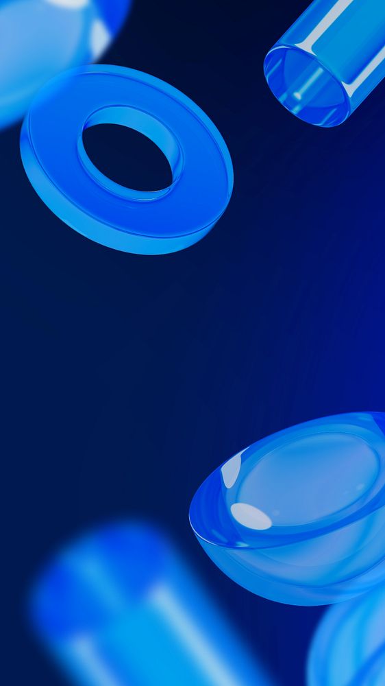 Geometric blue rings mobile wallpaper, editable 3D remix design