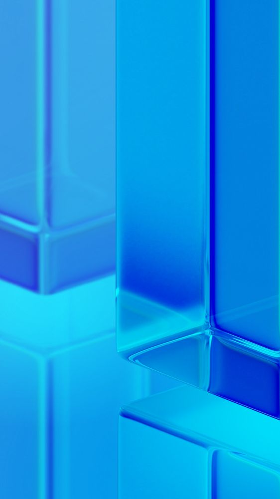 Blue glass pillar mobile wallpaper, editable 3D geometric shape