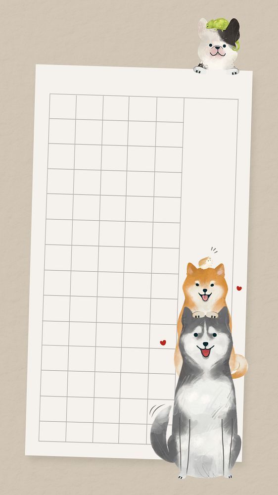 Dog grid notepaper mobile wallpaper, editable animal design