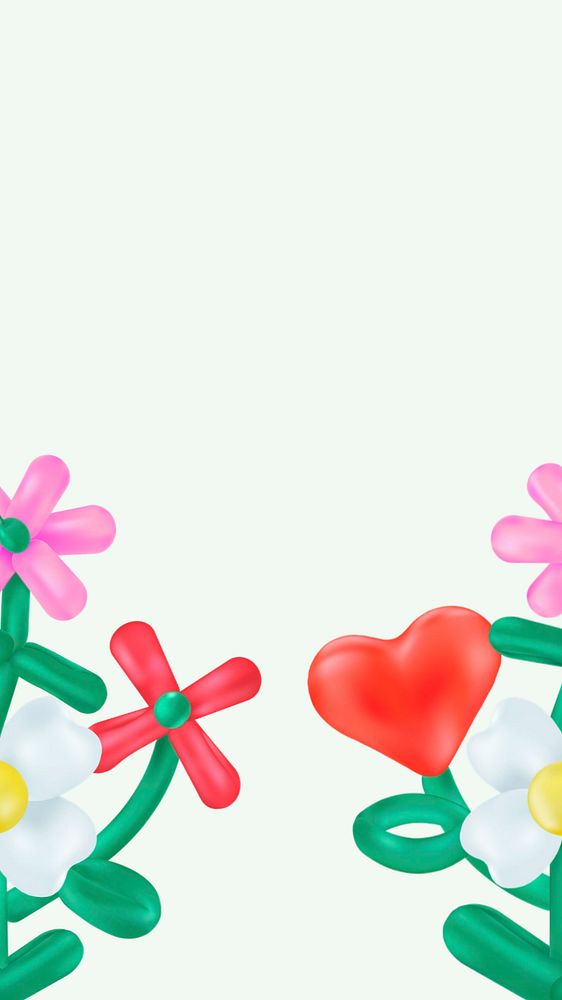 Flower balloon border mobile wallpaper, editable cute design