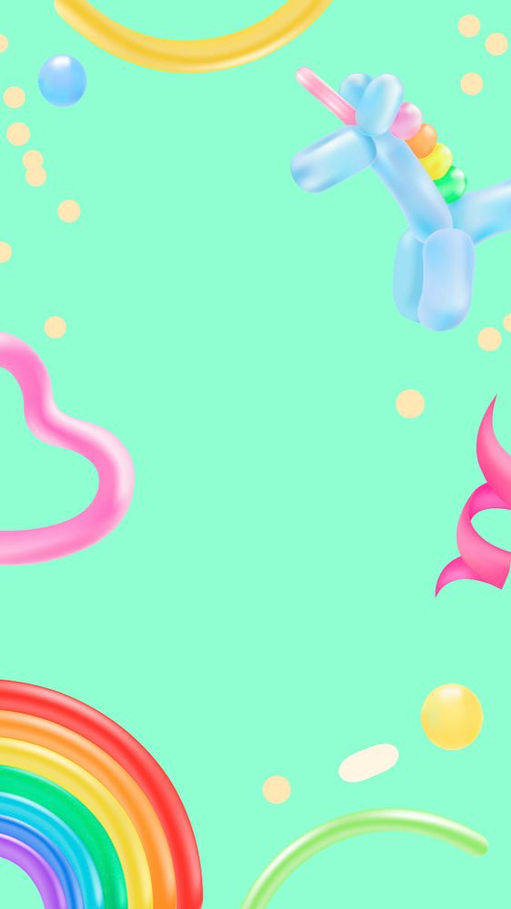 Birthday unicorn balloon mobile wallpaper, editable cute design