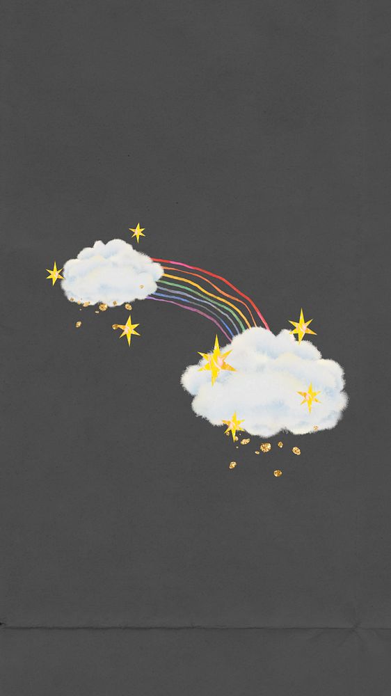 Sparkly rainbow clouds phone wallpaper, weather collage, editable design