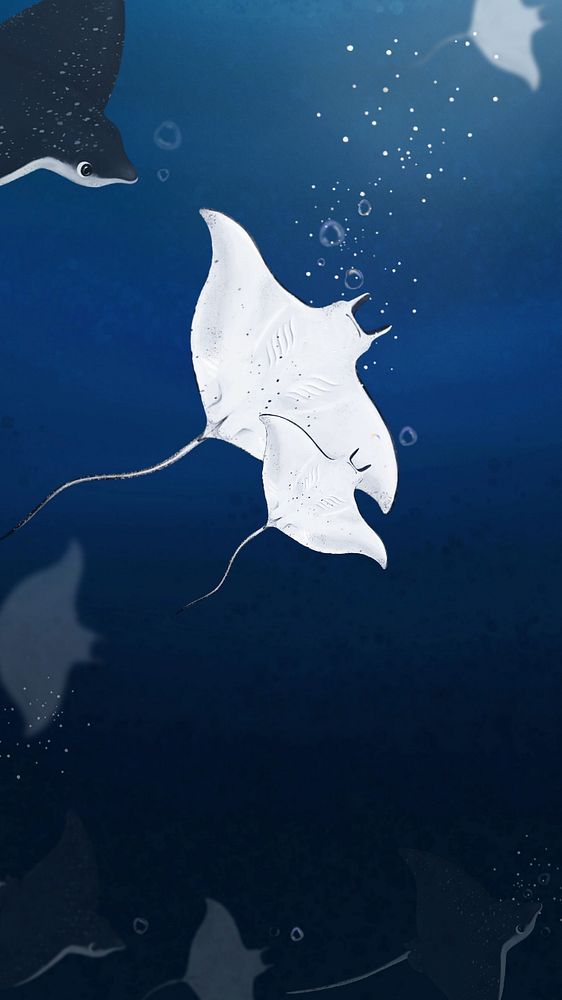 Stingray underwater world iPhone wallpaper, editable illustration background