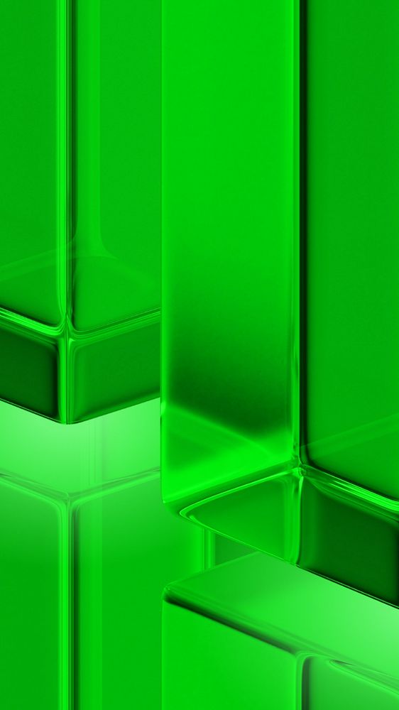 Green glass pillar mobile wallpaper, editable 3D geometric shape