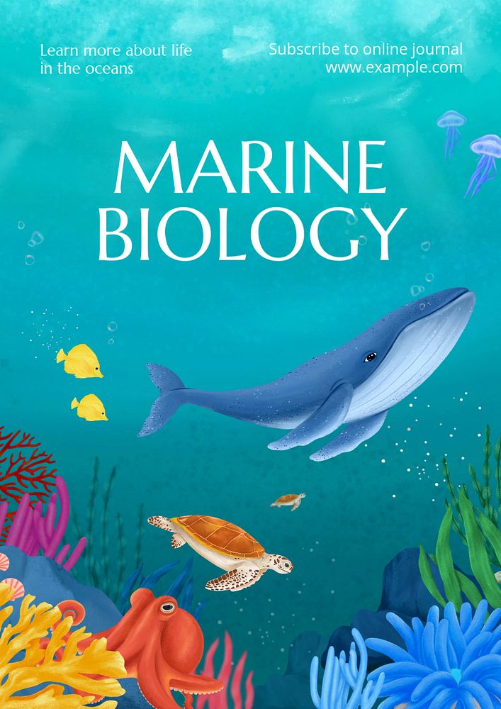 Marine biology poster template, customizable aesthetic paint remix 