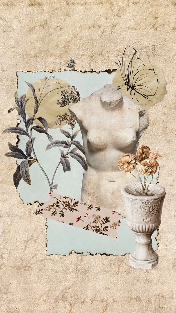 Greek sculpture collage iPhone wallpaper, vintage background, editable design