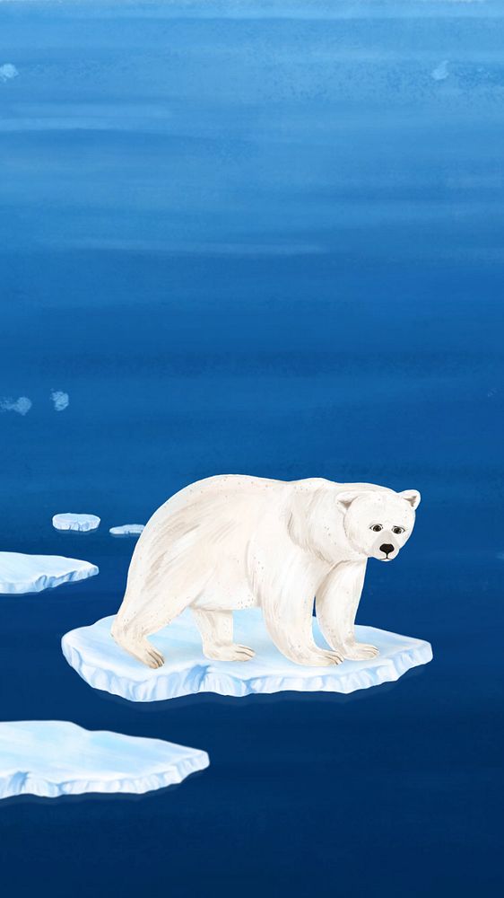 Sad polar bear iPhone wallpaper, editable illustration background