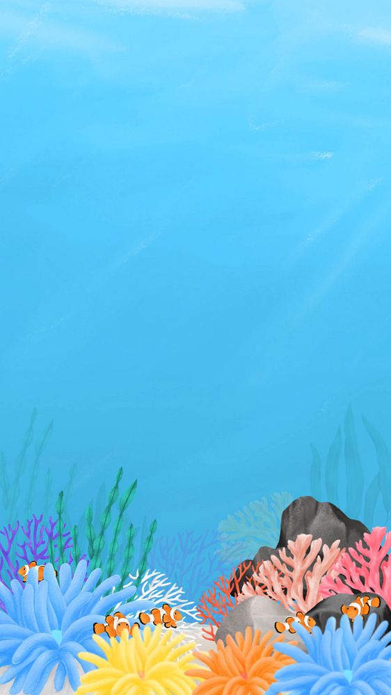 Underwater world, blue iPhone wallpaper, editable illustration background