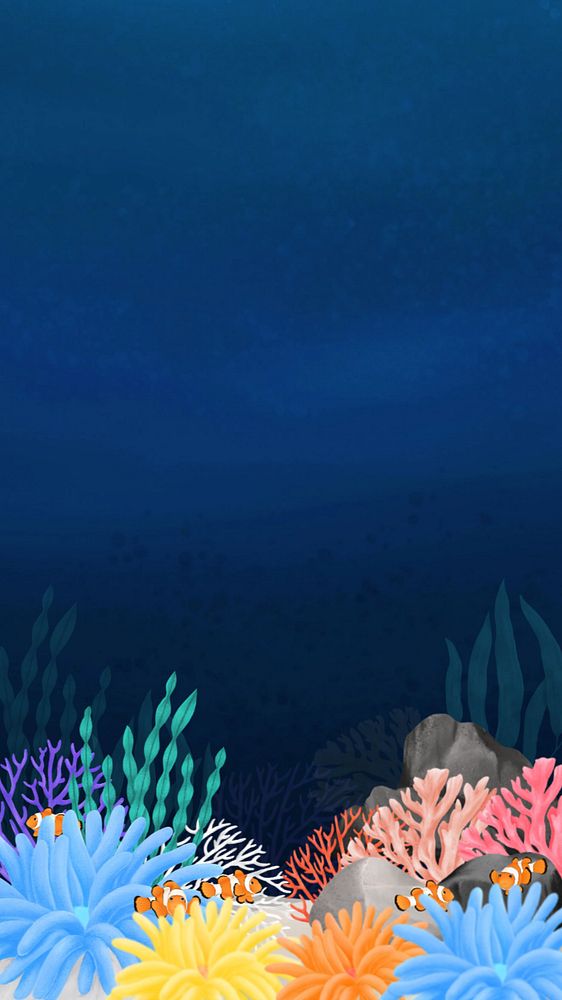 Underwater world, dark iPhone wallpaper, editable illustration background