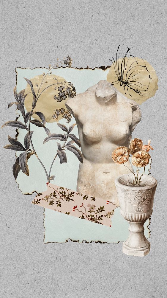 Greek sculpture collage iPhone wallpaper, vintage background, editable design