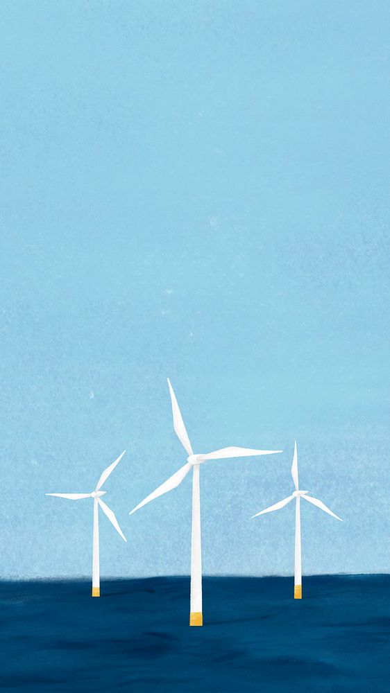 Offshore wind energy iPhone wallpaper, editable illustration background