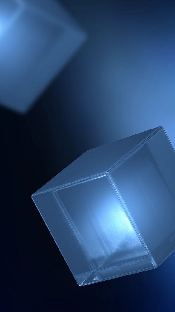 Editable blue cubic mobile wallpaper, 3D digital remix design