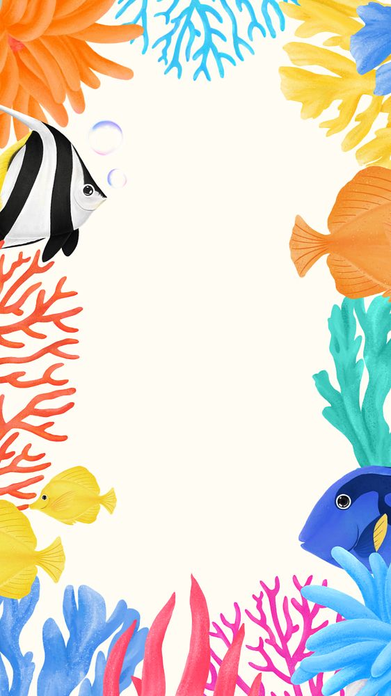 Coral reef frame iPhone wallpaper, editable illustration background