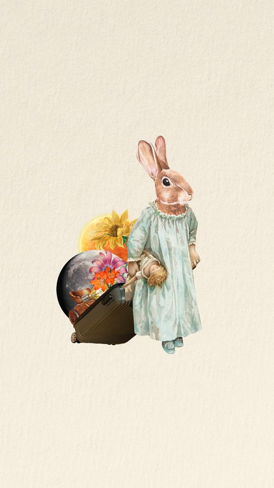 Editable rabbit anthropomorphic animal remix collage art iPhone wallpaper