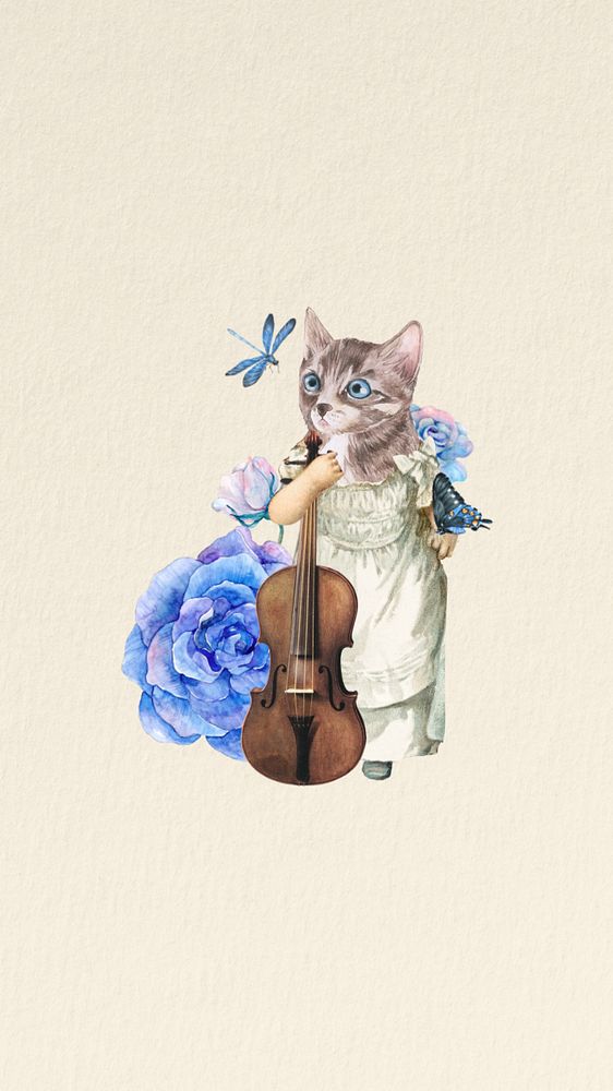 Anthropomorphic cat violinist   iPhone wallpaper