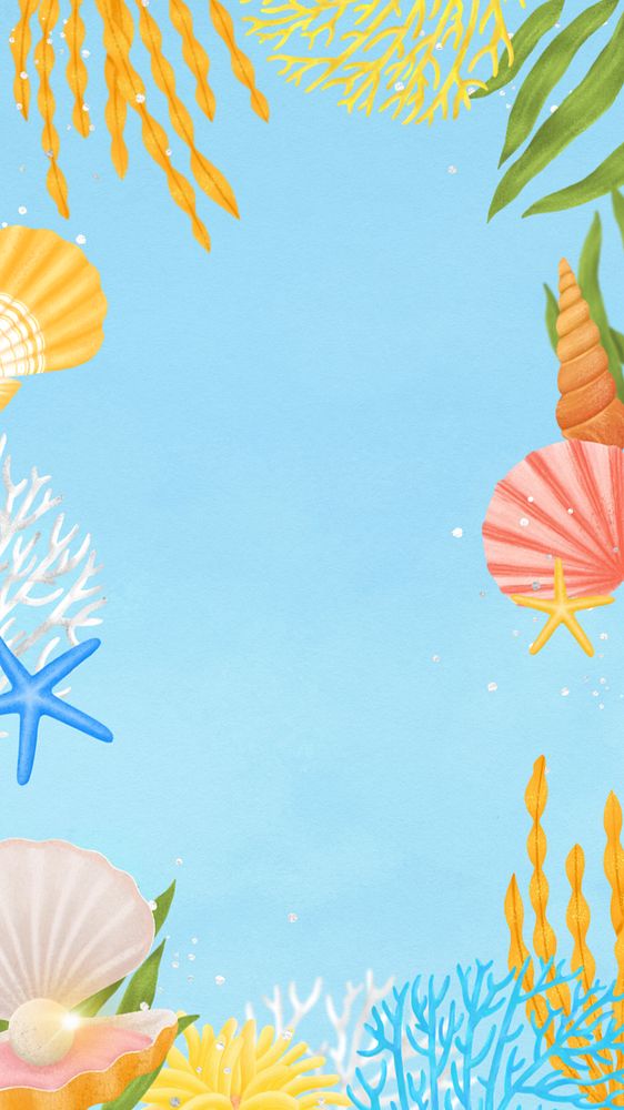 Coral reef frame, blue iPhone wallpaper, editable illustration background