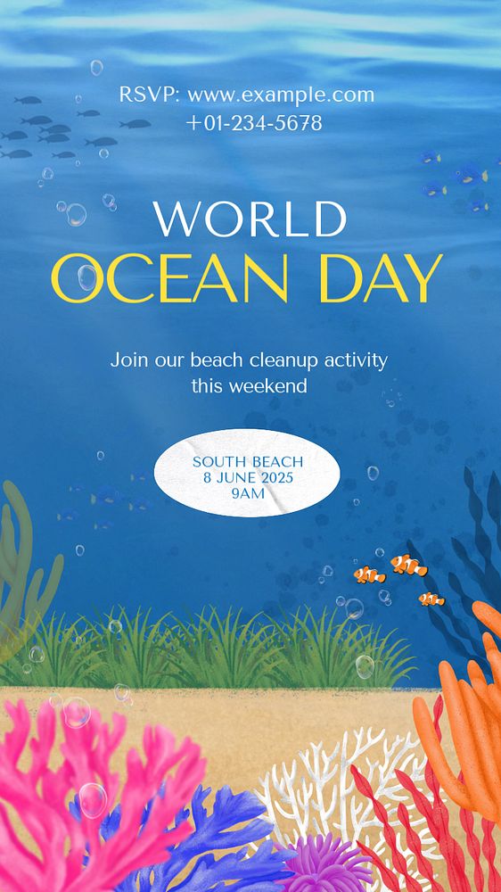 World ocean day Instagram story template, editable aesthetic paint remix 