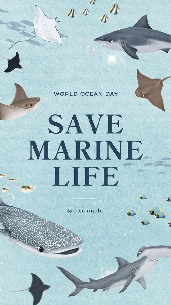 Save marine life Instagram story template, editable aesthetic paint remix 