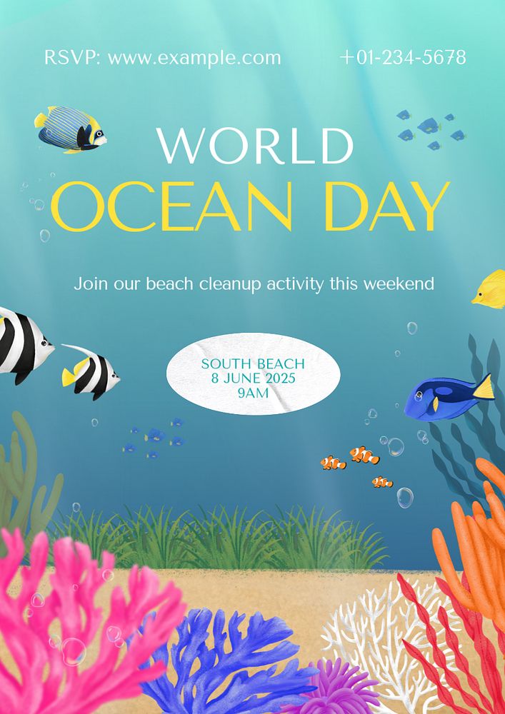 World ocean day poster template, customizable aesthetic paint remix 