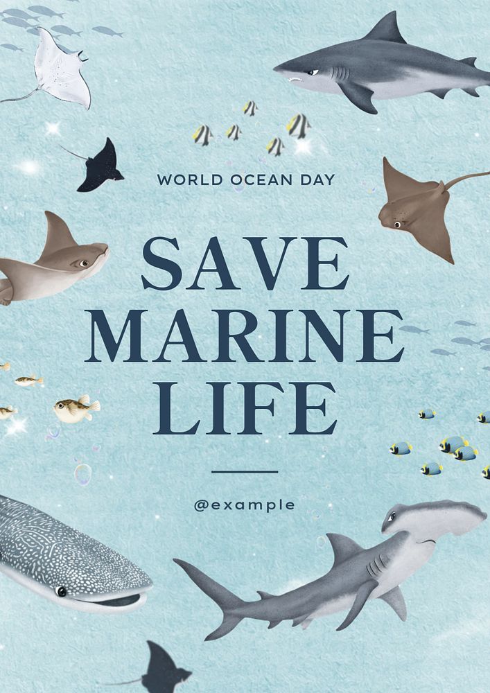 Save marine life poster template, customizable aesthetic paint remix 