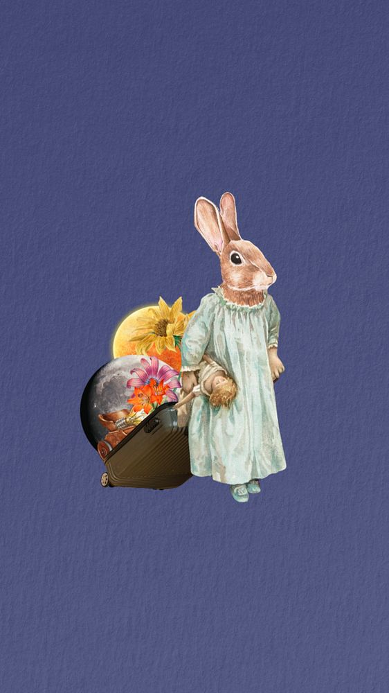 Editable rabbit anthropomorphic animal remix collage art iPhone wallpaper