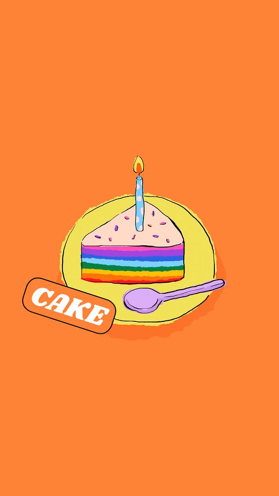 Birthday cake, orange iPhone wallpaper, customizable background design