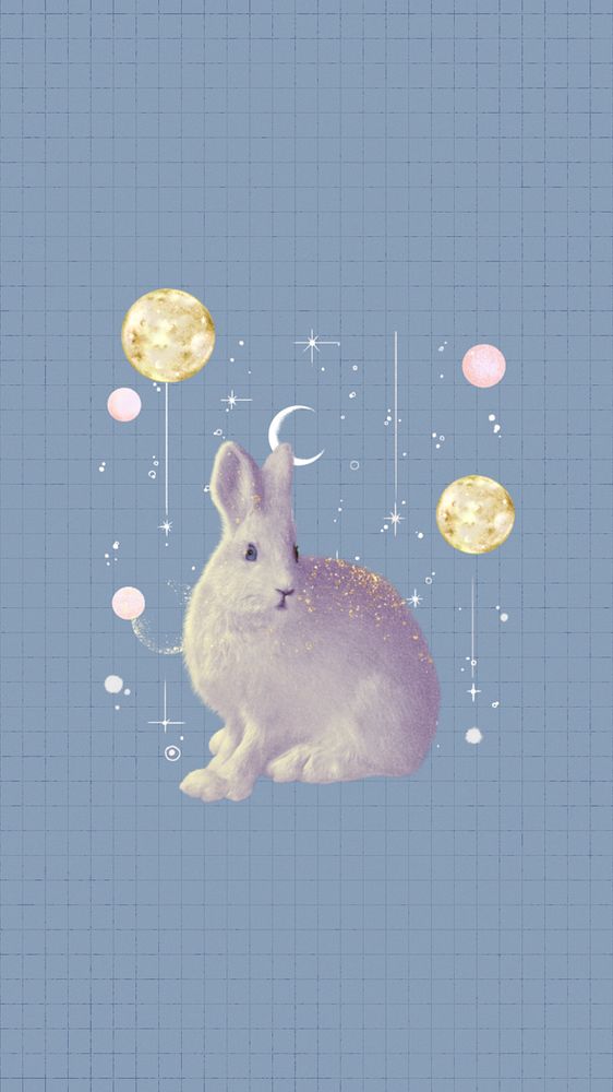 White bunny iPhone wallpaper, animal collage art, editable design