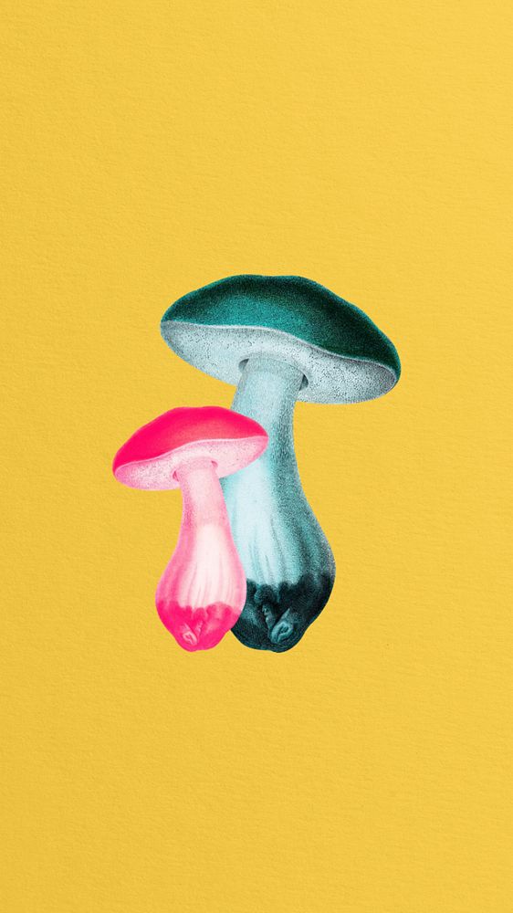 Editable neon mushrooms iPhone wallpaper