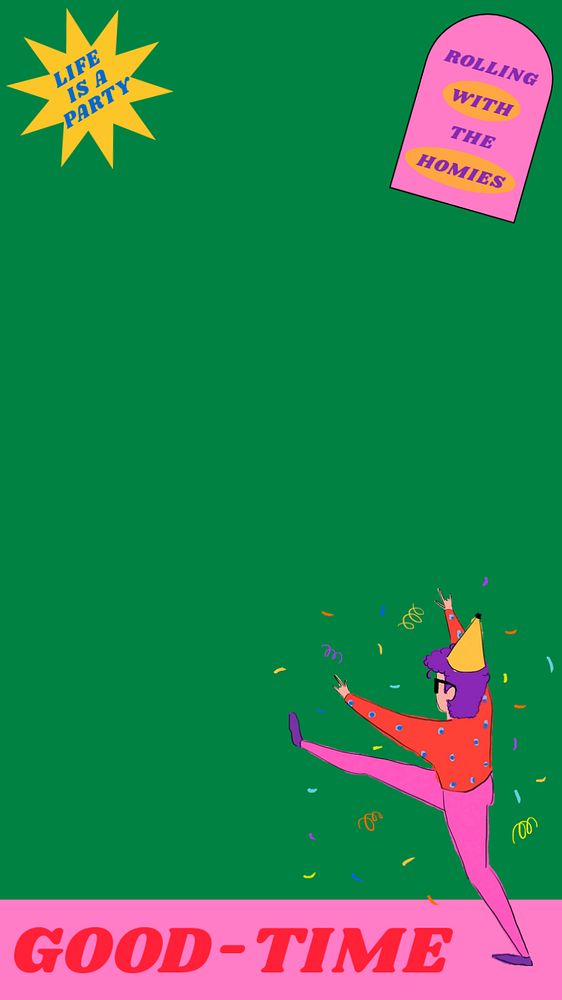 Party time, green iPhone wallpaper, customizable background design