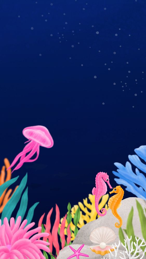 Coral reef, colorful iPhone wallpaper, editable illustration background