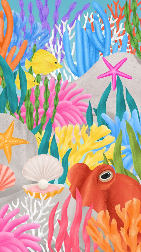 Coral reef pattern iPhone wallpaper, editable illustration background