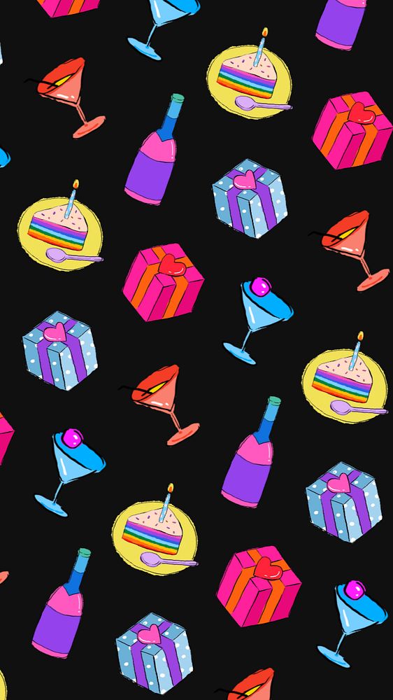 Birthday party pattern iPhone wallpaper, customizable background design