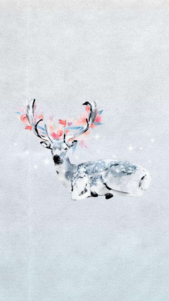 Floral stag deer phone wallpaper, animal aesthetic collage, editable design