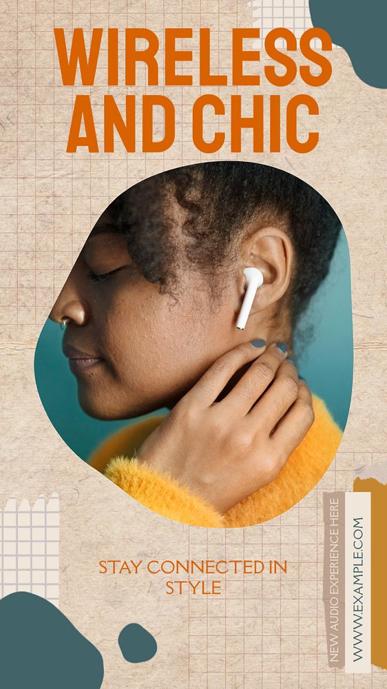 Chic earphones Pinterest pin template, editable design