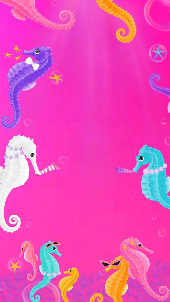 Seahorse party frame iPhone wallpaper, editable illustration background