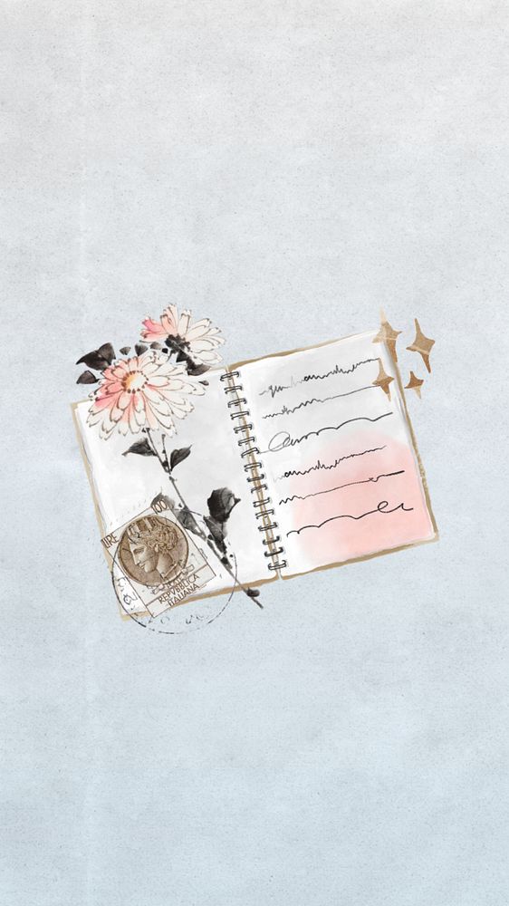 Aesthetic flower diary mobile wallpaper, editable paper texture collage remix design