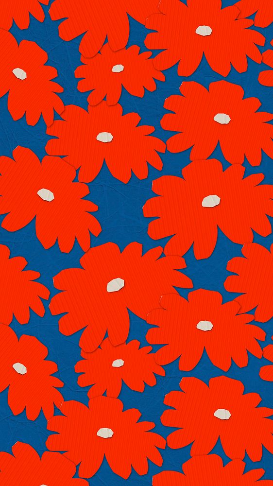 Red daisy, blue iPhone wallpaper, editable remix background