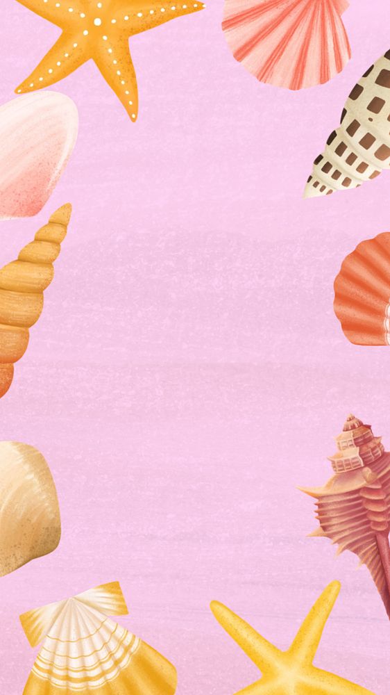 Seashell frame, pink iPhone wallpaper, editable illustration background